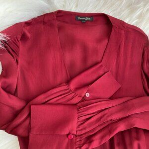 Massimo Dutti dark red satin long sleeve maxi/midi dress